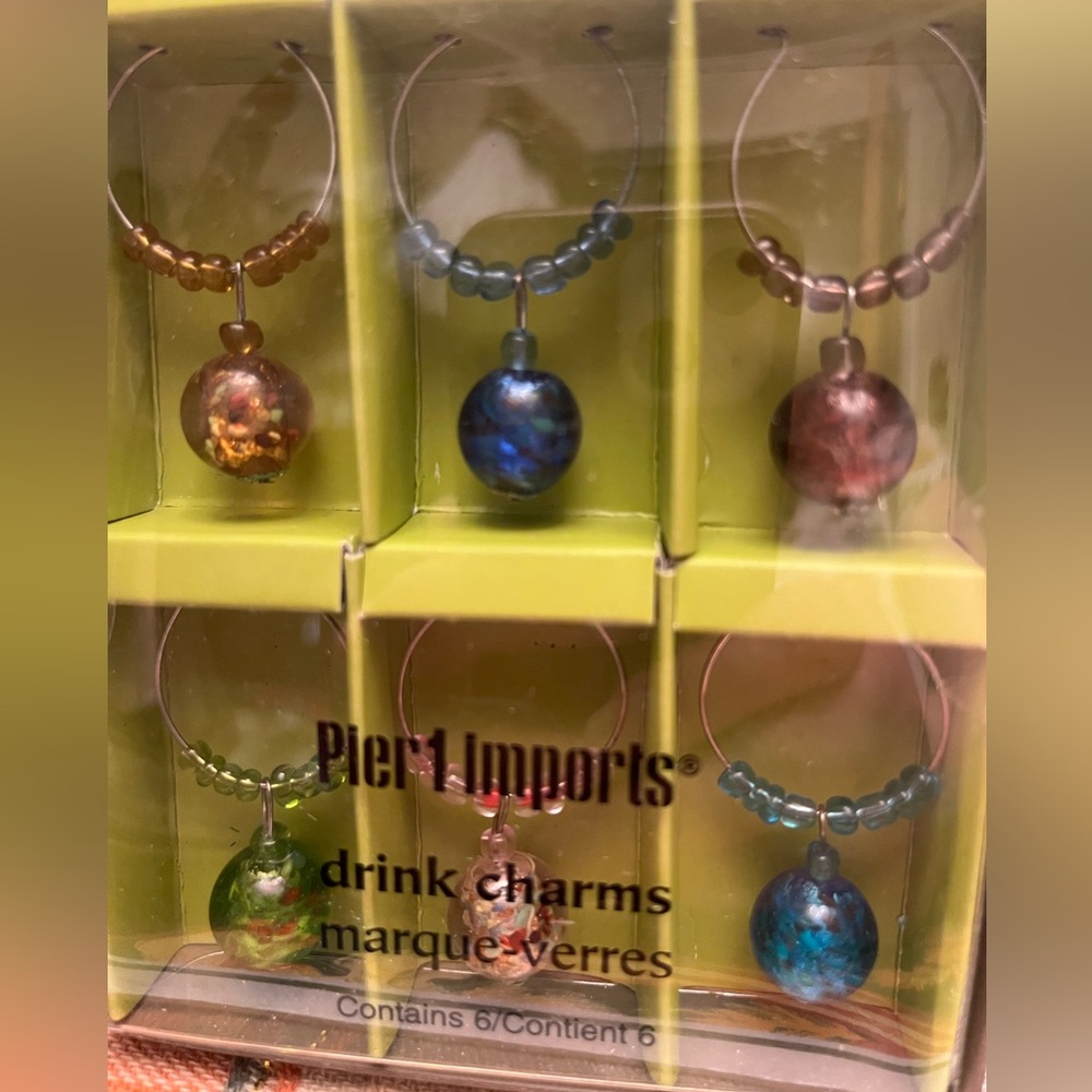 Pier 1 Art Glass Colorful Drink Charms Set
